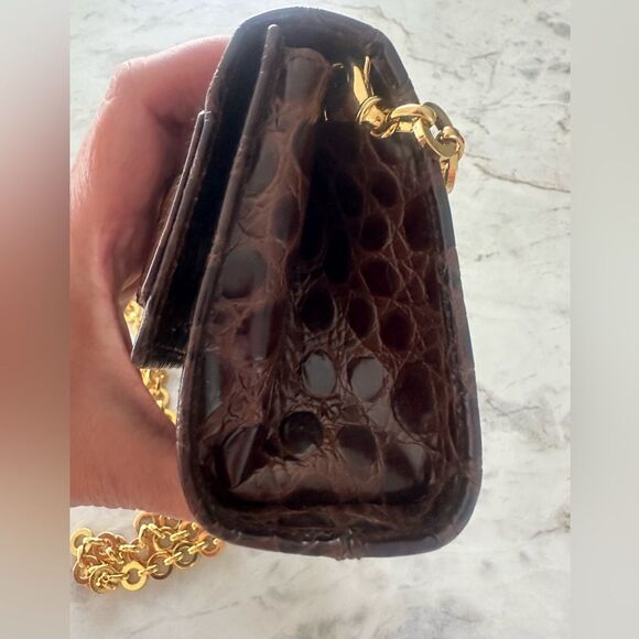 Salvatore Ferragamo Brown Croc Embossed Mini Bag with Gold Chain - Picture 3 of 12